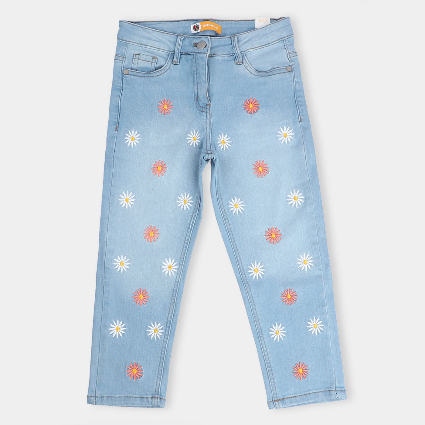 Girls Denim Stretch Pant Flower-LIGHT BLUE