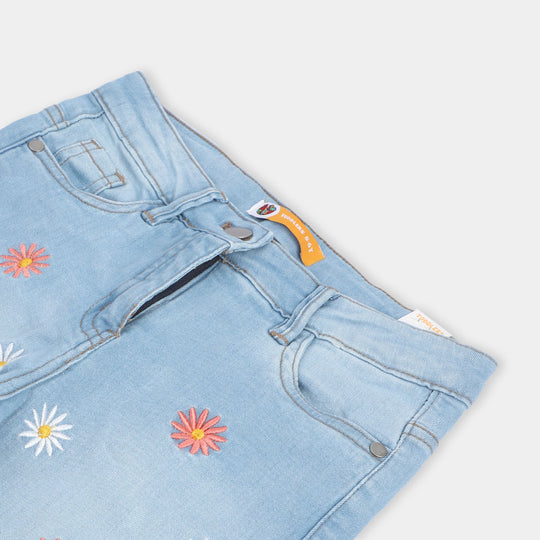 Girls Denim Stretch Pant Flower-LIGHT BLUE