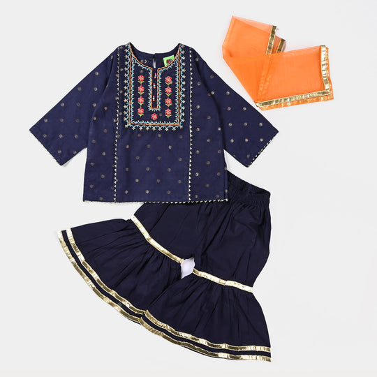 Infant Girls Jacquard 3Pcs Rang Nikhaar-Navy Blue