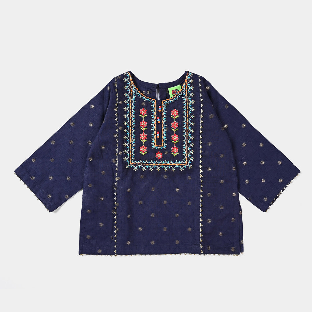 Infant Girls Jacquard 3Pcs Rang Nikhaar-Navy Blue