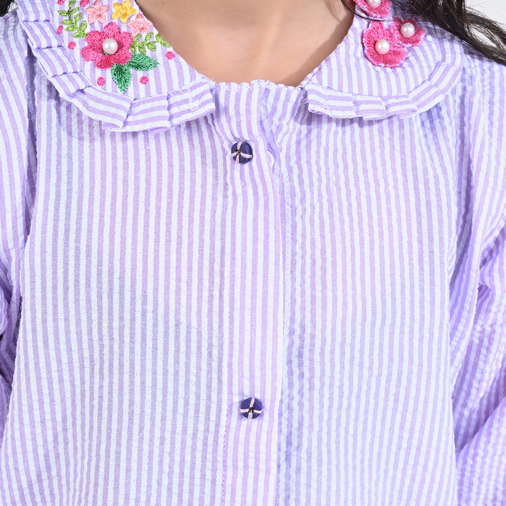 Girls Poly Cotton EMB Top Floral Fantasy-Lavender