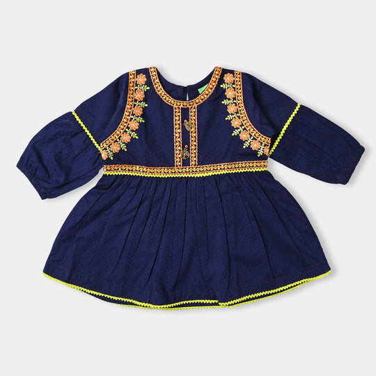 Infant Girls Dobby EMB Kurti Freedom-Navy Blue