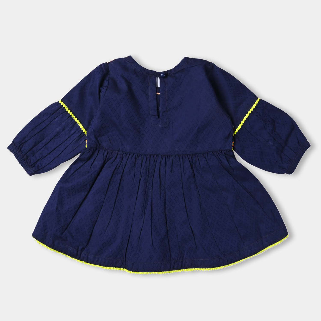 Infant Girls Dobby EMB Kurti Freedom-Navy Blue