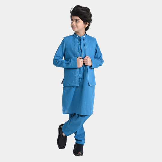 Boys Cotton Slub 3-Piece Suit (Puff Print)-Turkish