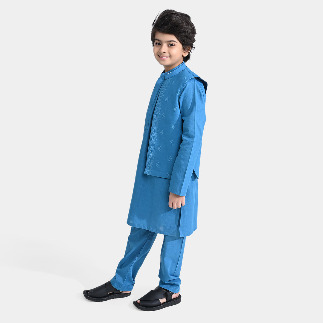 Boys Cotton Slub 3-Piece Suit (Puff Print)-Turkish