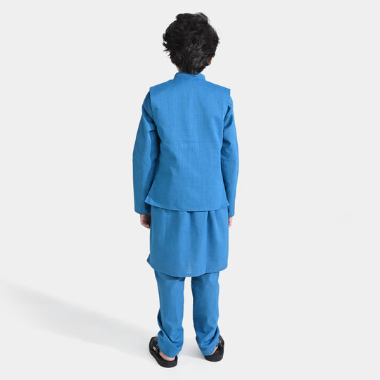 Boys Cotton Slub 3-Piece Suit (Puff Print)-Turkish