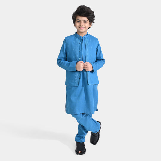 Boys Cotton Slub 3-Piece Suit (Puff Print)-Turkish