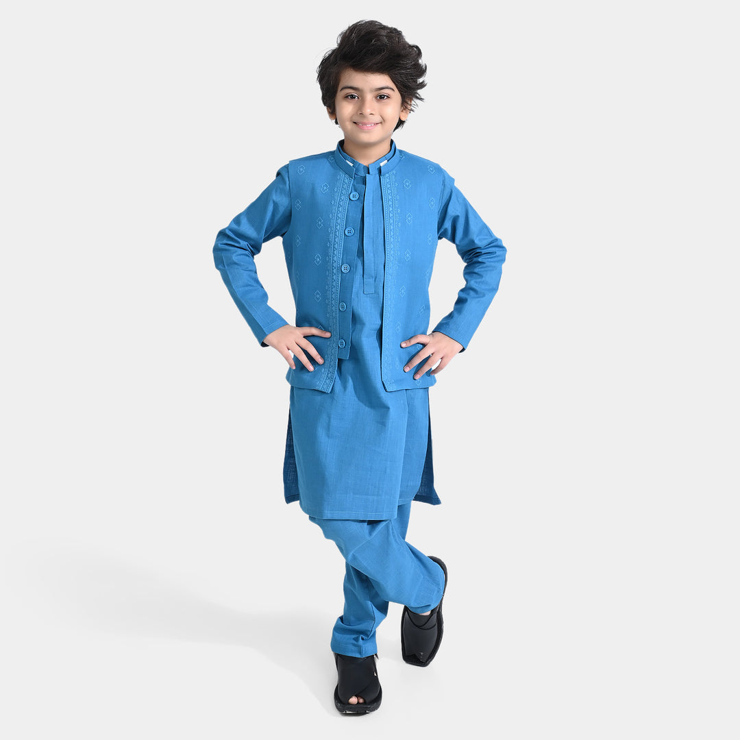 Boys Cotton Slub 3-Piece Suit (Puff Print)-Turkish