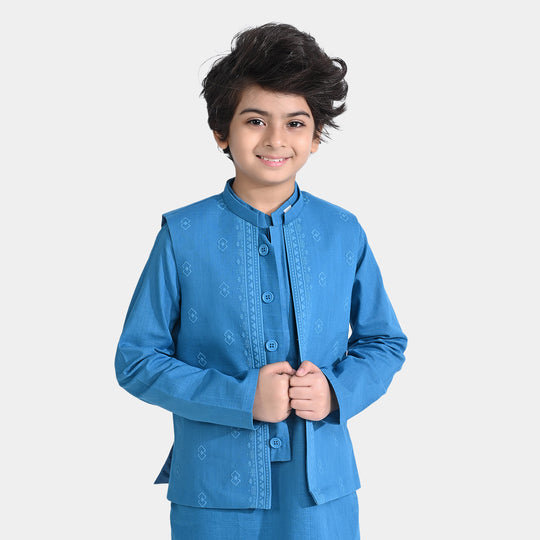 Boys Cotton Slub 3-Piece Suit (Puff Print)-Turkish