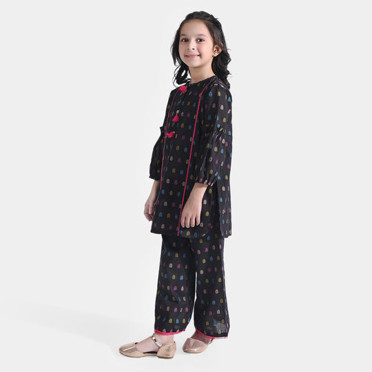 Girls Jacquard 2 PC Suit POP-BLACK