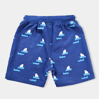 Infant Boys Cotton Terry Knitted Short Shark In The Waves-True Navy
