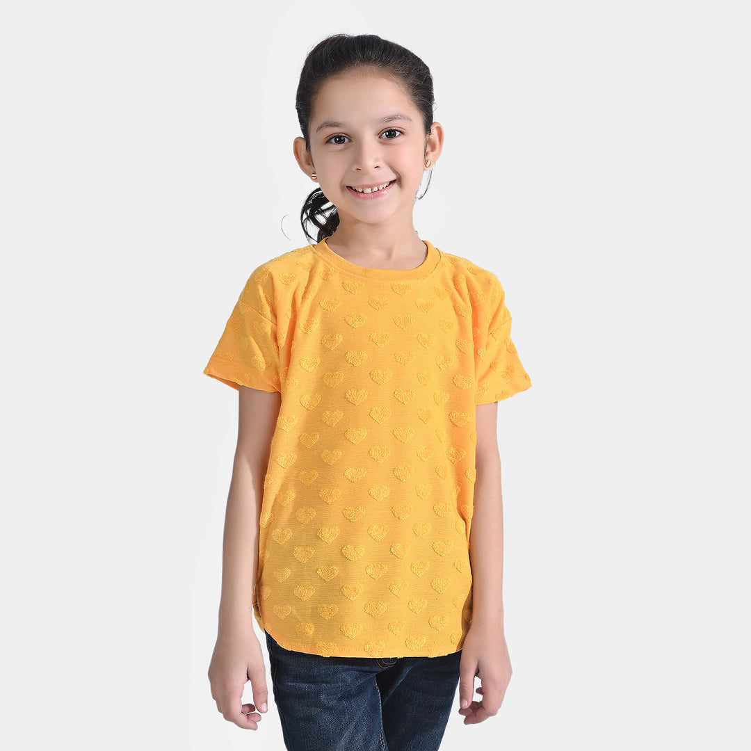 Girls Jacquard T-Shirt H/S Hearts | Citrus