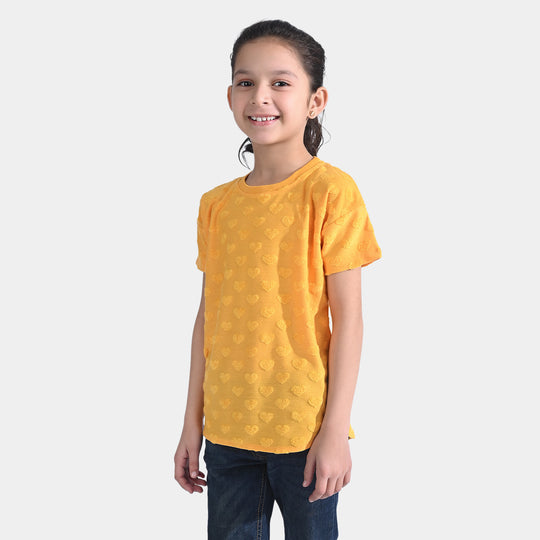 Girls Jacquard T-Shirt H/S Hearts | Citrus