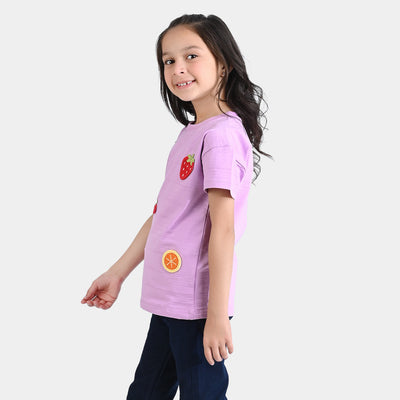 Girls Jacquard T-Shirt H/S Fruits - Purple