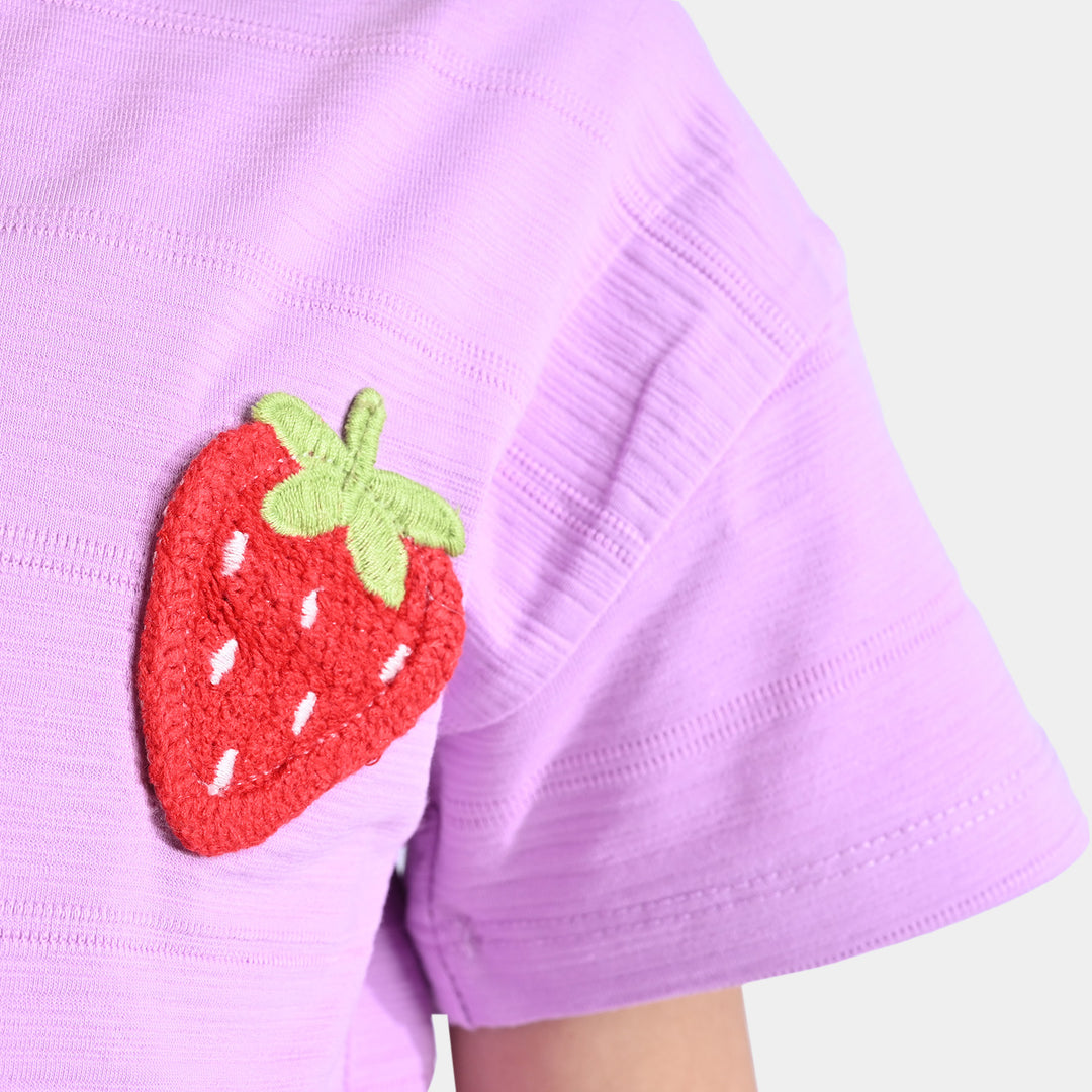 Girls Jacquard T-Shirt H/S Fruits - Purple