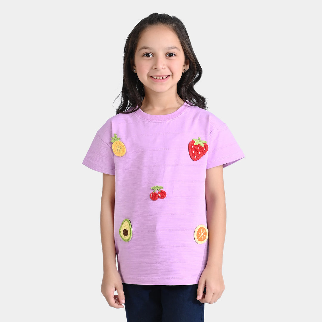 Girls Jacquard T-Shirt H/S Fruits - Purple