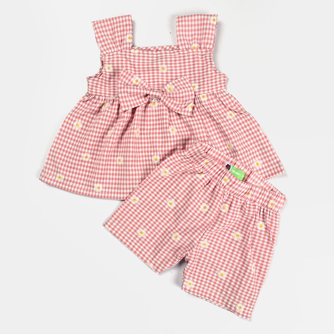Infant Girls Woven Suit Check Sun Flower-D.PINK