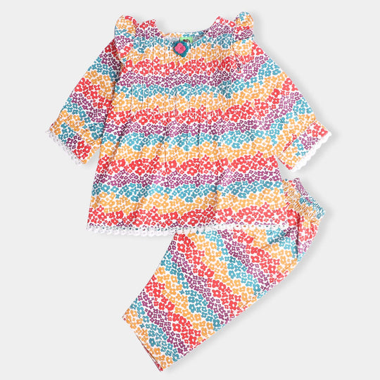 Infant Girls Cotton Poplin Printed 2 Pcs Suit Floral-Multi