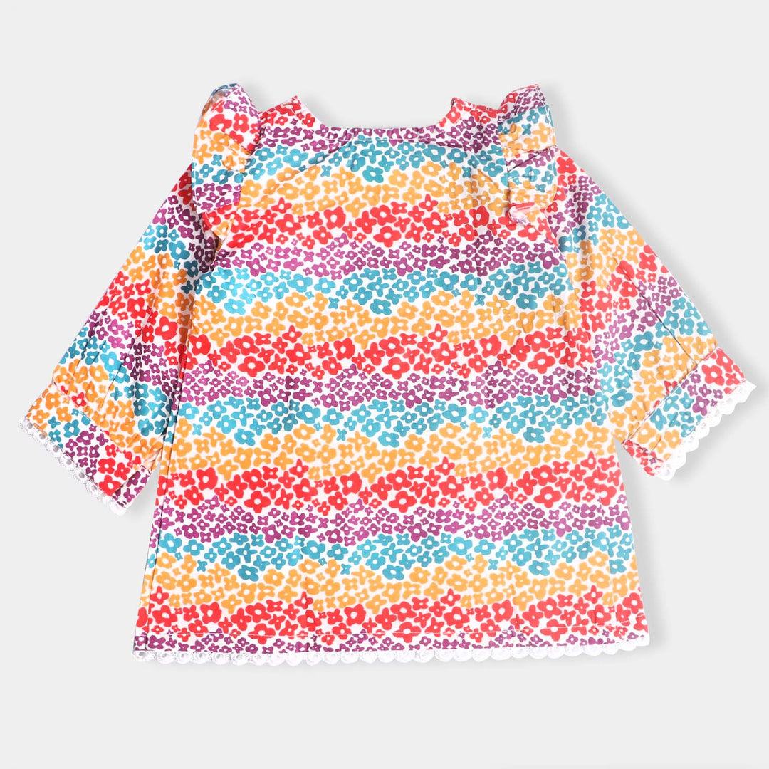 Infant Girls Cotton Poplin Printed 2 Pcs Suit Floral-Multi