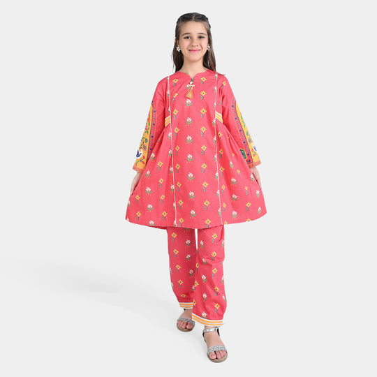 Girls Cotton Poplin Printed 2 PCs Suit Mehrab-Red