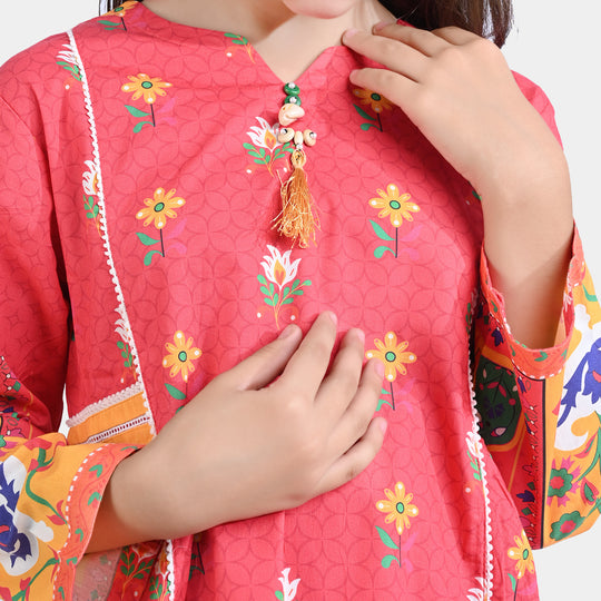 Girls Cotton Poplin Printed 2 PCs Suit Mehrab-Red