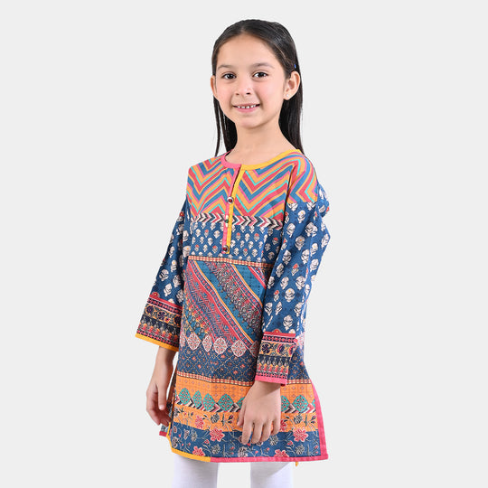 Girls Cotton Poplin Printed Kurti Blocking-Multi