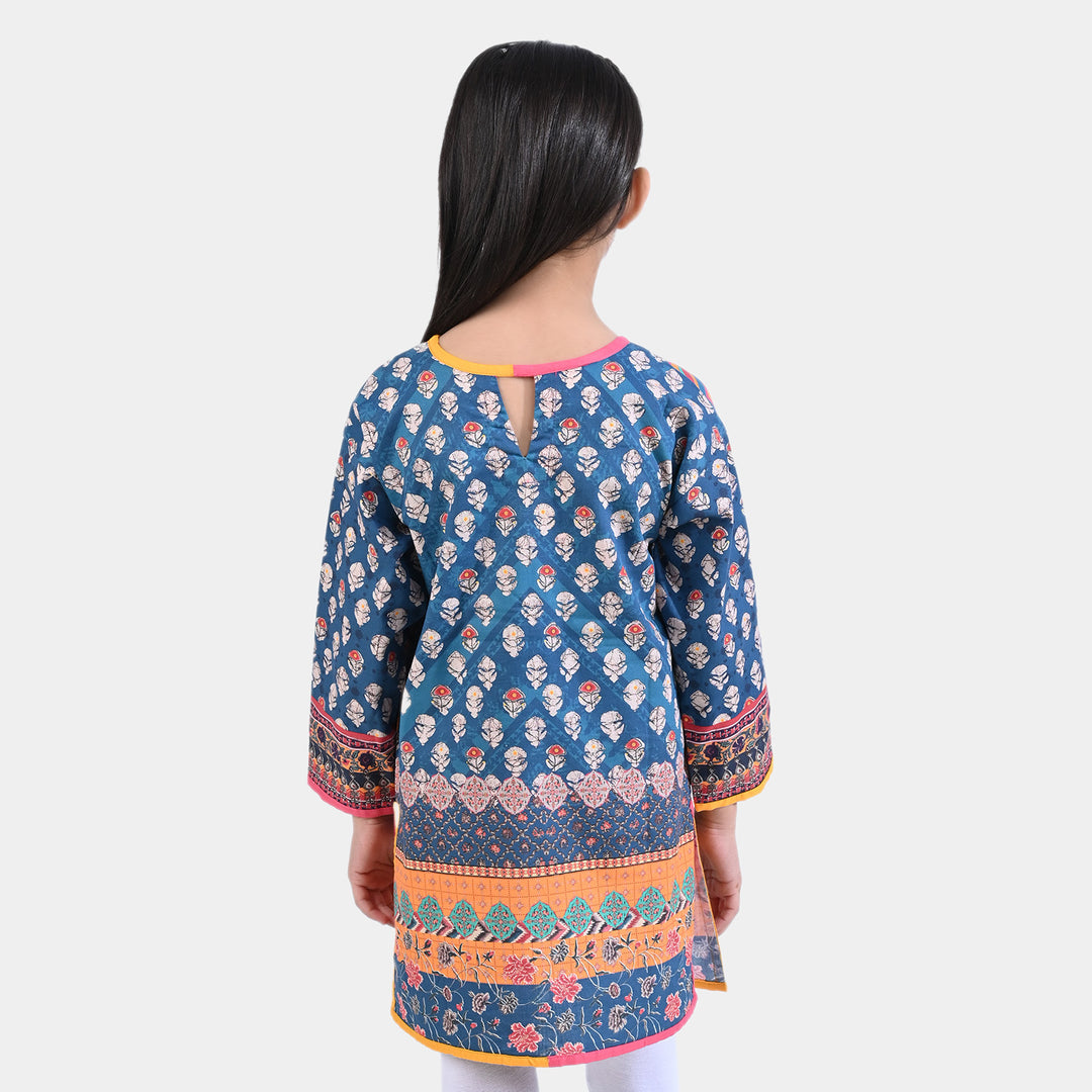 Girls Cotton Poplin Printed Kurti Blocking-Multi