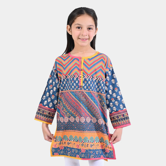 Girls Cotton Poplin Printed Kurti Blocking-Multi