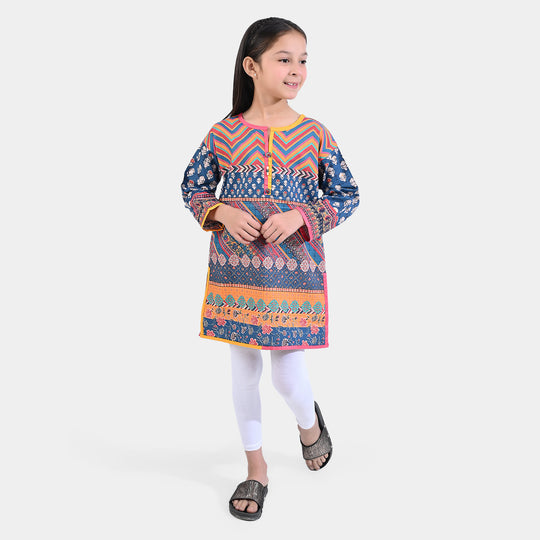 Girls Cotton Poplin Printed Kurti Blocking-Multi