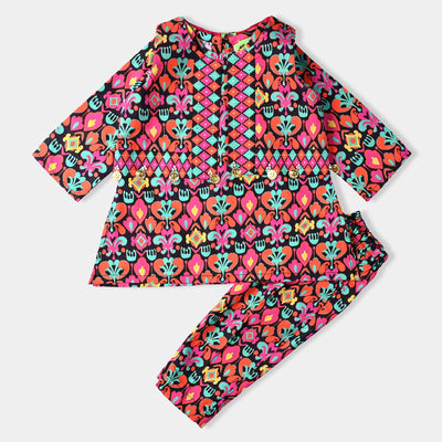 Infant Girls Cotton Poplin Printed 3 Pcs Suit Kailash-Multi