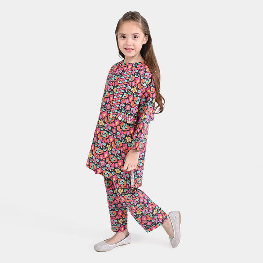 Girls Cotton Poplin Printed 3 PCs Suit Kailash-Multi