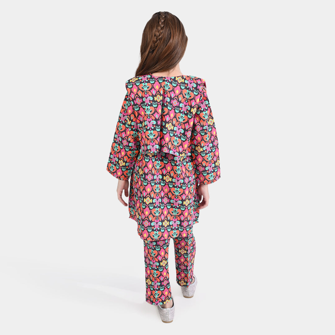 Girls Cotton Poplin Printed 3 PCs Suit Kailash-Multi