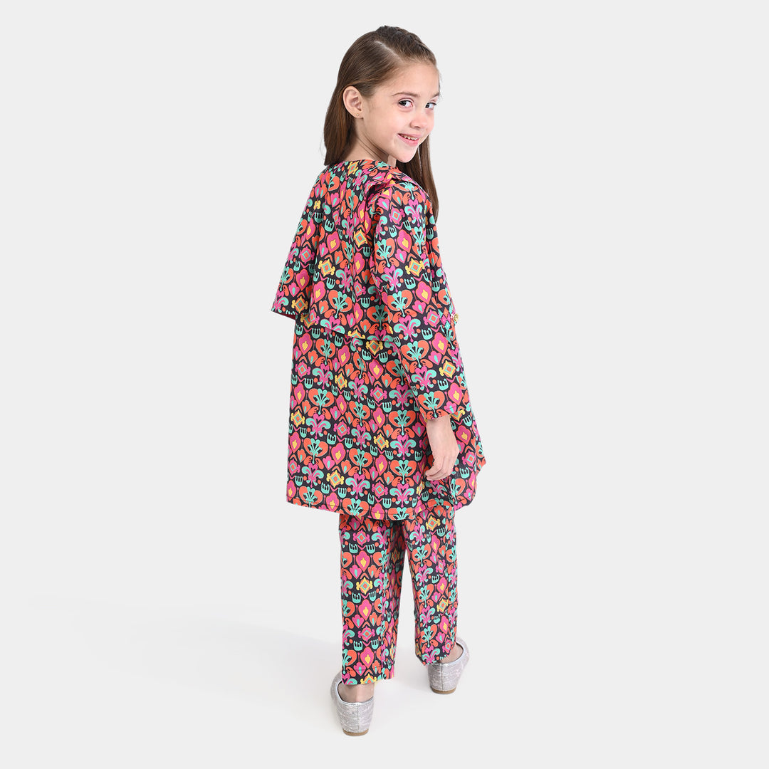 Girls Cotton Poplin Printed 3 PCs Suit Kailash-Multi
