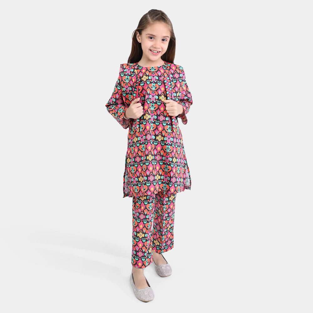 Girls Cotton Poplin Printed 3 PCs Suit Kailash-Multi