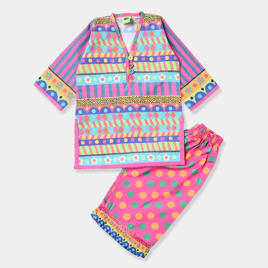 Infant Girls Cotton Poplin Printed 2 PCs Suit Pop art-Multi