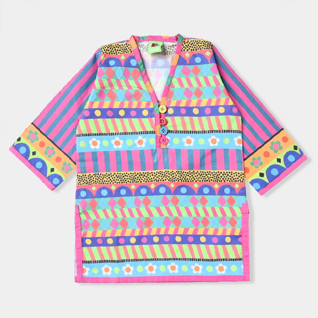 Infant Girls Cotton Poplin Printed 2 PCs Suit Pop art-Multi