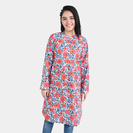 Teen Girls Cotton Poplin Printed Kurti Floral-Red