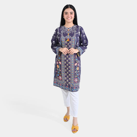 Teens Girls Cotton Poplin Printed Kurti Bloch frok-Purple