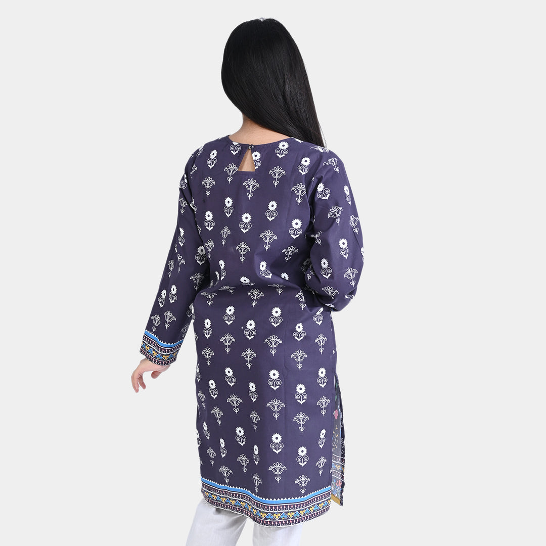 Teens Girls Cotton Poplin Printed Kurti Bloch frok-Purple