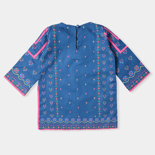 Infant Girls Cotton Poplin Printed Kurti Moral-Blue