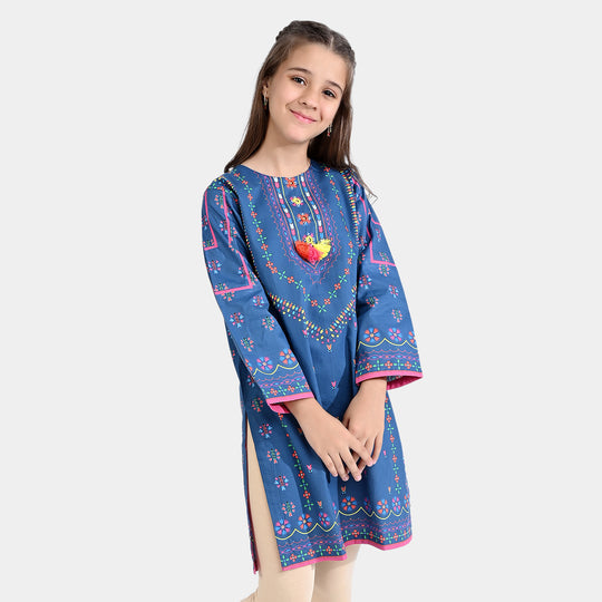 Girls Cotton Poplin Printed Kurti Miral-Blue