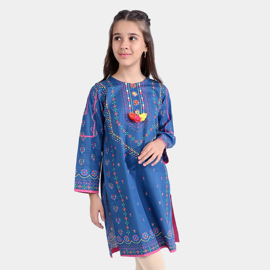 Girls Cotton Poplin Printed Kurti Miral-Blue