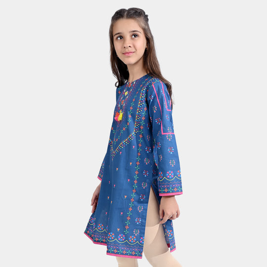 Girls Cotton Poplin Printed Kurti Miral-Blue