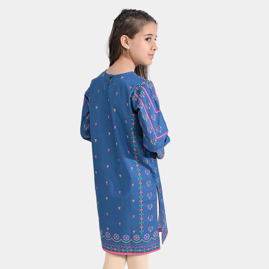 Girls Cotton Poplin Printed Kurti Miral-Blue