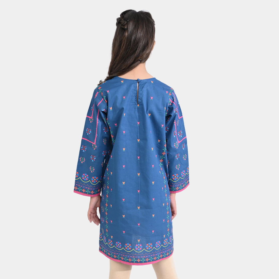 Girls Cotton Poplin Printed Kurti Miral-Blue