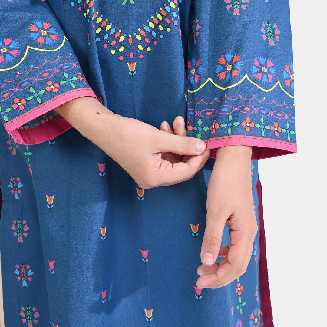 Girls Cotton Poplin Printed Kurti Miral-Blue