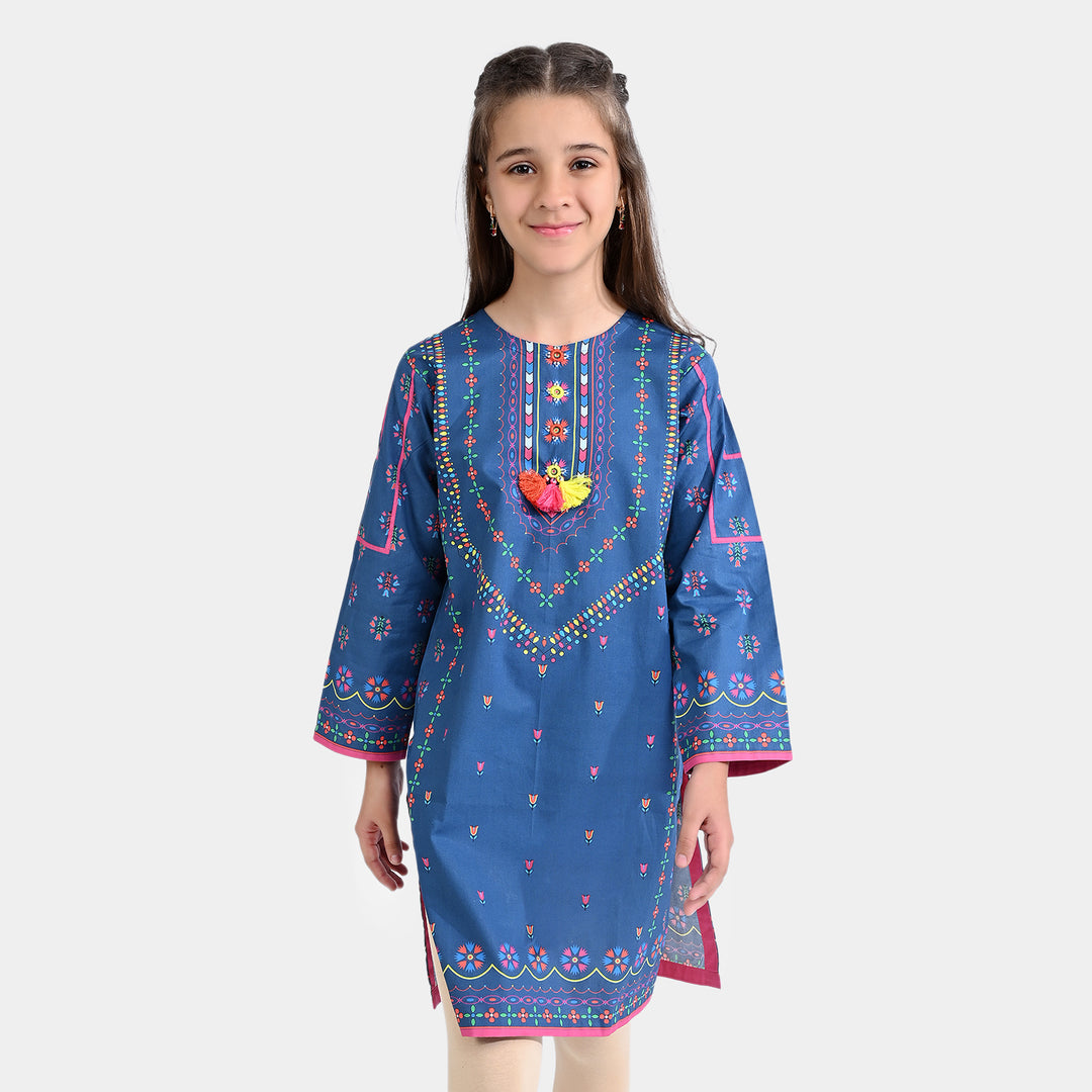 Girls Cotton Poplin Printed Kurti Miral-Blue