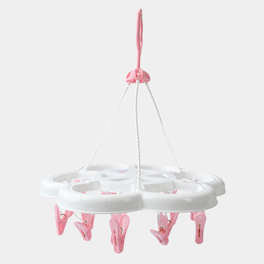 Ended Laundry Cloth Hanger 18 Clips Set | Pink