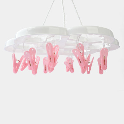Ended Laundry Cloth Hanger 18 Clips Set | Pink