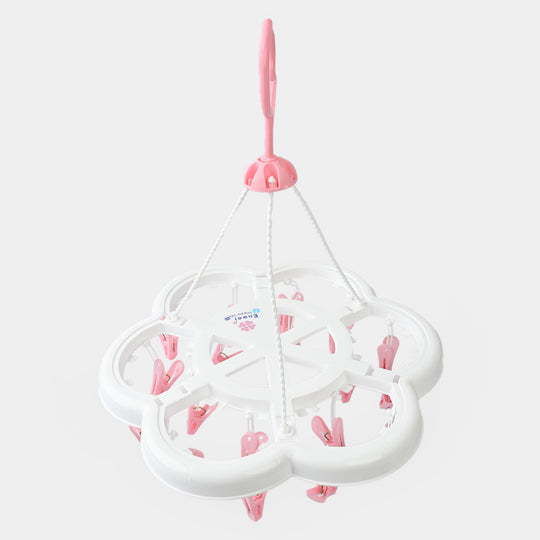 Ended Laundry Cloth Hanger 18 Clips Set | Pink